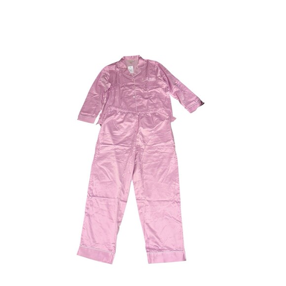 Appleseeds Pajama Set Size XL Pink White Satin NEW - Picture 1 of 8